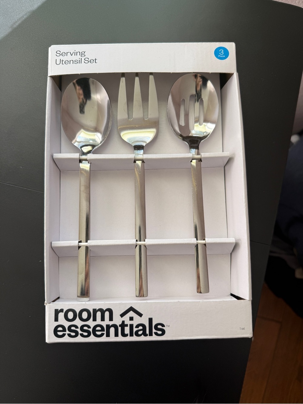 Room Essentials 3 Piece Serving Utensil Set Stainless Steel Dishwasher Safe NIB